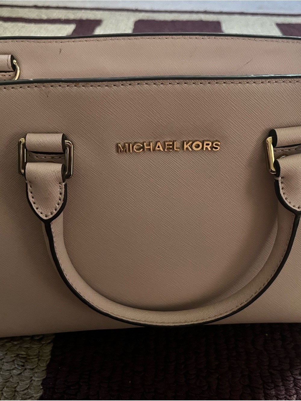 Michael Kors Blush Saffiano Leather Satchel with Gold Hardware.